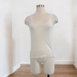 Sundance Ribbed Tank Top Lace Sleeveless Lettuce Large White Cream